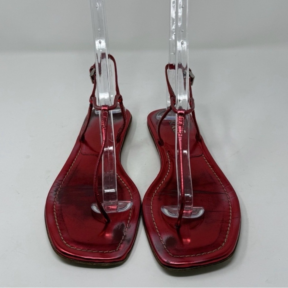 Prada Capretto Thong Leather Sandals Metallic Pinkish Red Size 7.5 (EU 38) - Picture 4 of 9